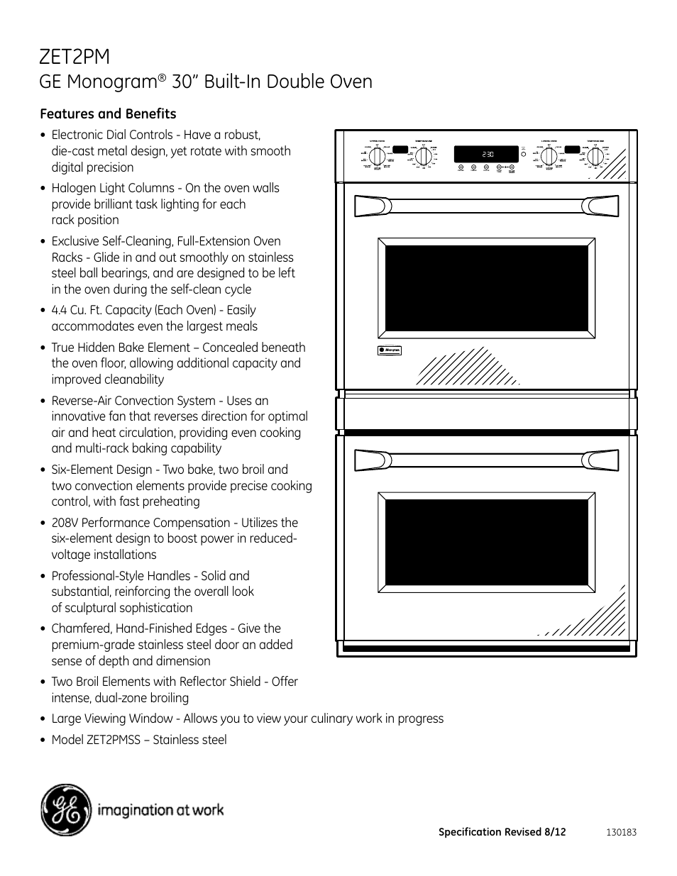 Zet2pm, Ge monogram, 30” built-in double oven | Features and benefits, Zet2pmss | GE ZET2PMSS User Manual | Page 2 / 2