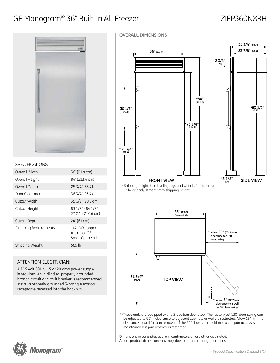 GE ZIFP360NXRH User Manual | 5 pages