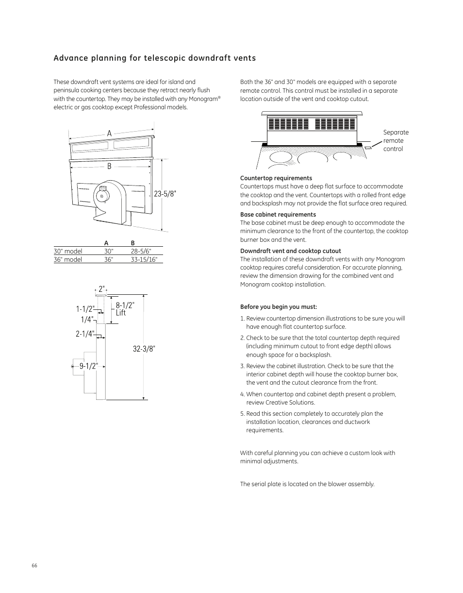 Advance planning for telescopic downdraft vents | GE ZVB30STSS User Manual | Page 2 / 6