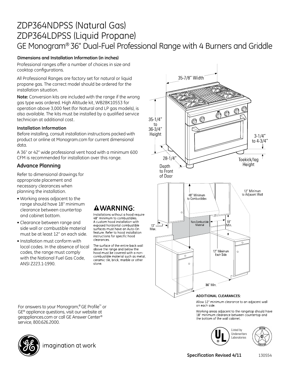 GE ZDP364NDPSS User Manual | 3 pages