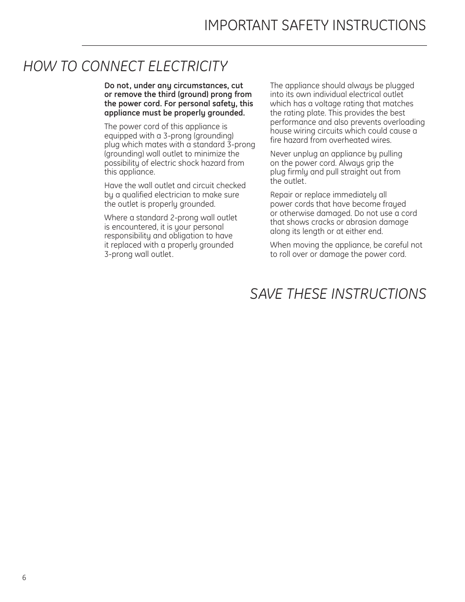 How to connect electricity | GE ZDBI240WII User Manual | Page 6 / 20