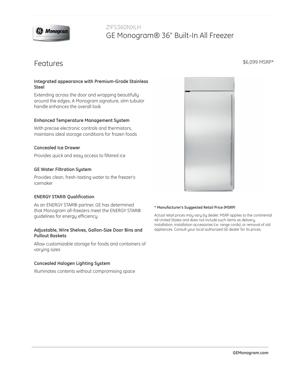 GE ZIFS360NXLH User Manual | 3 pages
