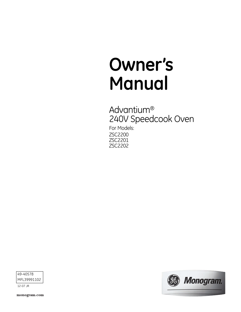 GE ZSC2202NSS User Manual | 40 pages