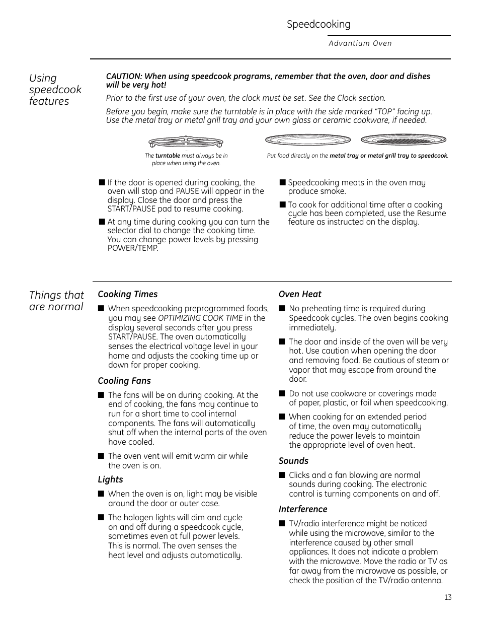 Things that are normal, Speedcooking, Using speedcook features | GE ZSC2202NSS User Manual | Page 13 / 40
