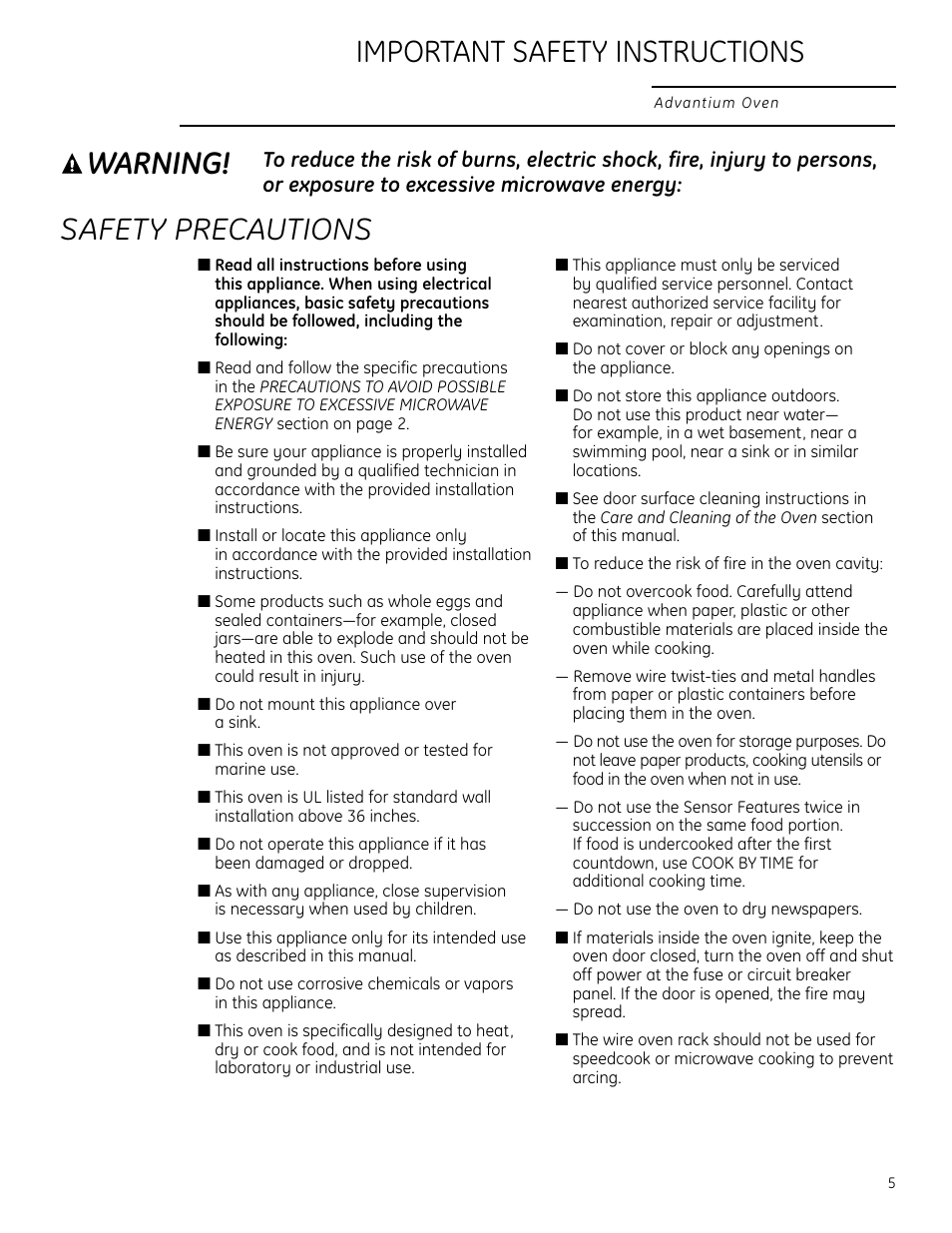 Warning! safety precautions, Important safety instructions | GE ZSC2202NSS User Manual | Page 5 / 40
