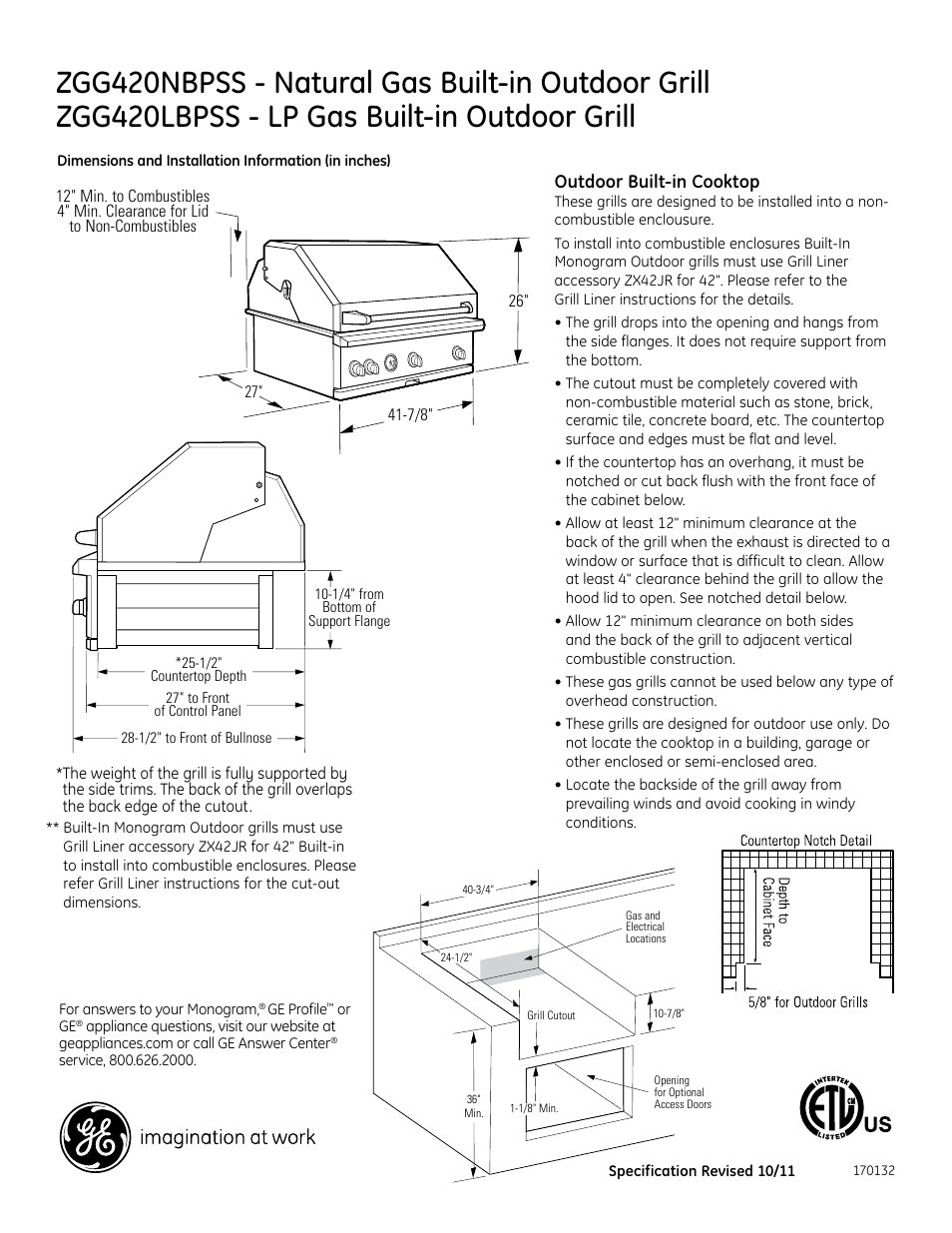GE ZGG420NBPSS User Manual | 3 pages