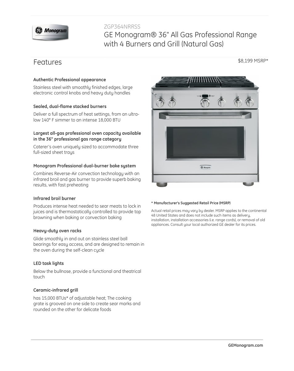 GE ZGP364NRRSS User Manual | 4 pages