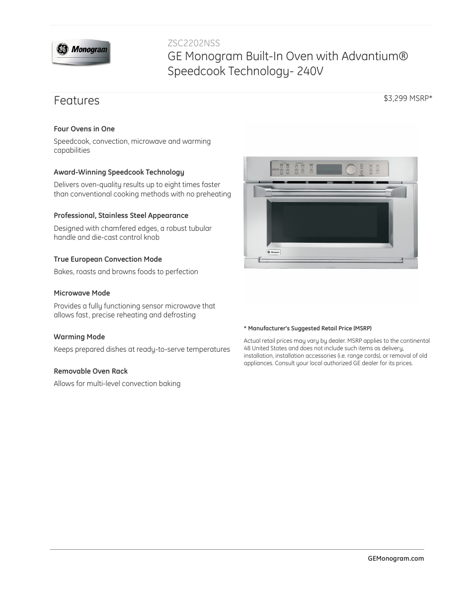 GE ZSC2202NSS User Manual | 4 pages