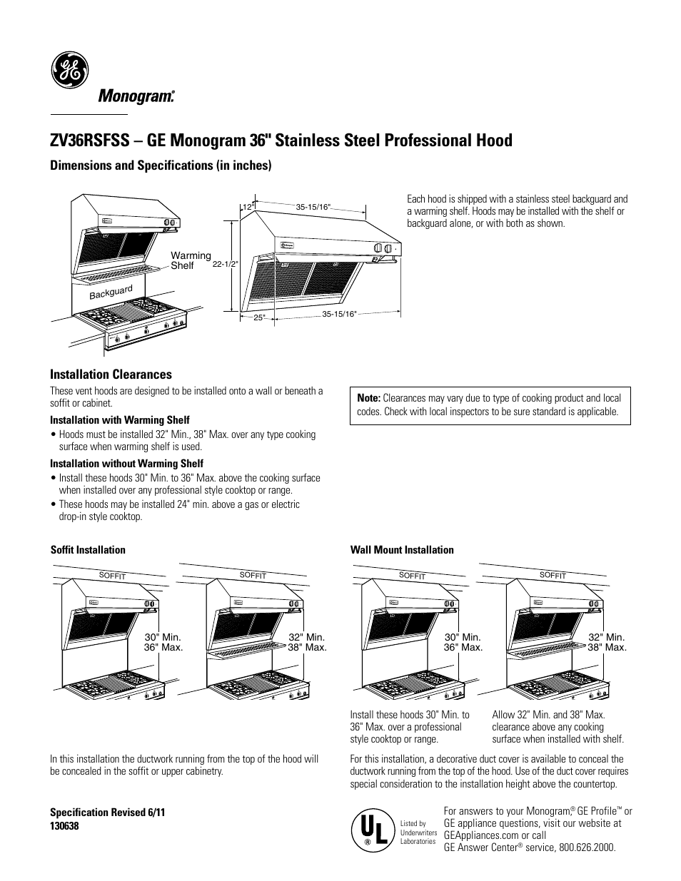 GE ZV36RSFSS User Manual | 4 pages