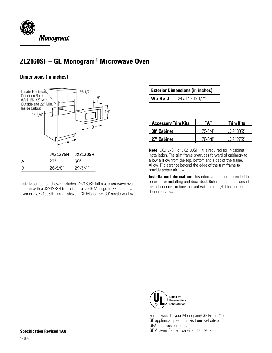 GE ZE2160SF User Manual | 2 pages