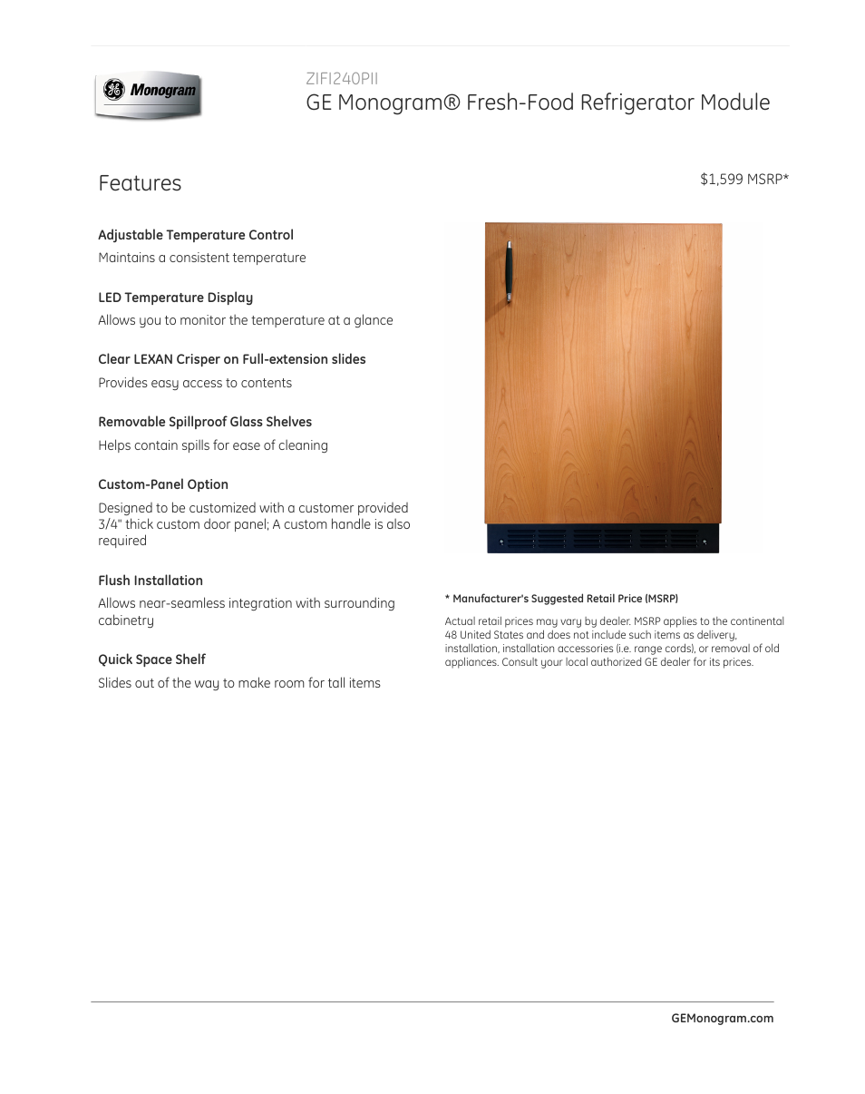 GE ZIFI240PII User Manual | 3 pages