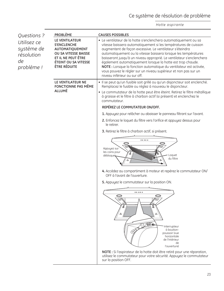 Ce système de résolution de problème | GE ZV830SMSS User Manual | Page 23 / 40
