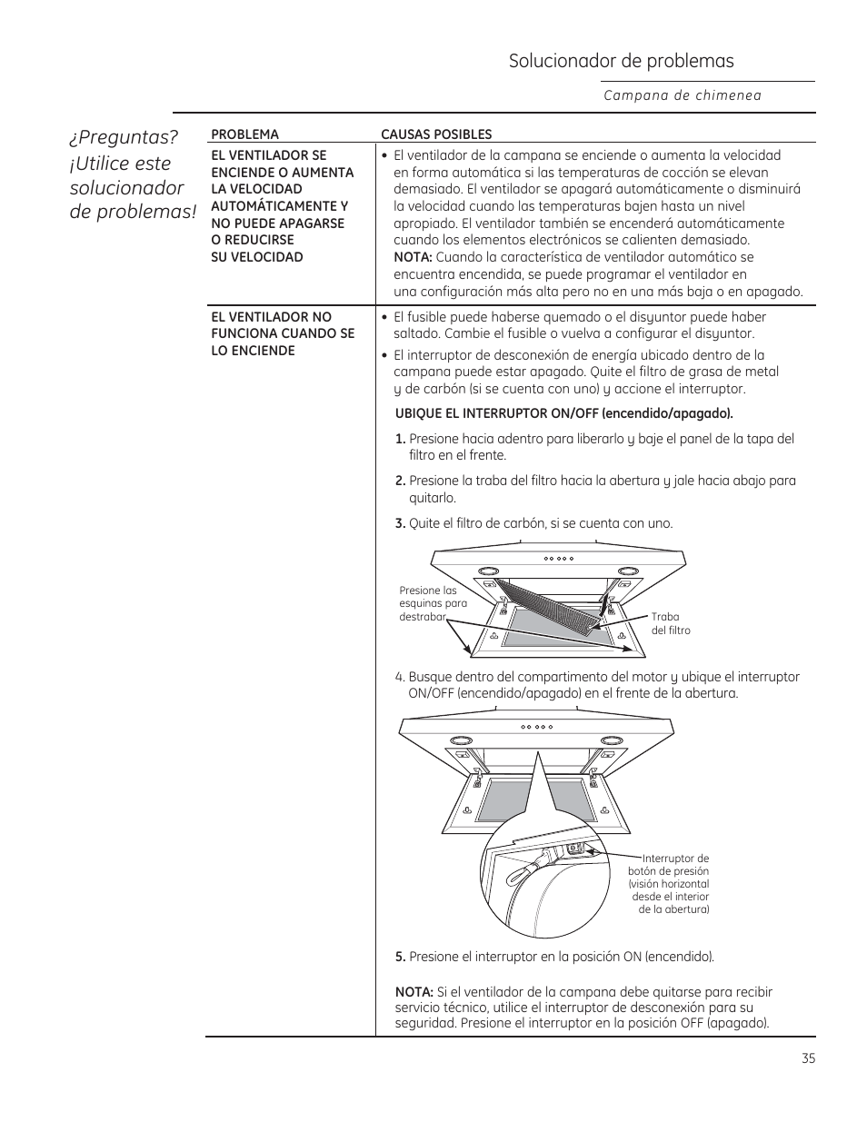 Preguntas? ¡utilice este solucionador de problemas, 6roxflrqdgrughsureohpdv | GE ZV830SMSS User Manual | Page 35 / 40