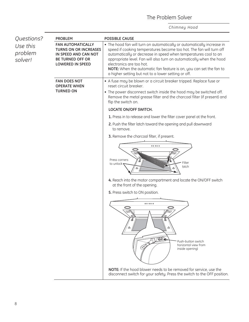 Questions? use this problem solver, 7kh3ureohp6royhu | GE ZV830SMSS User Manual | Page 8 / 40