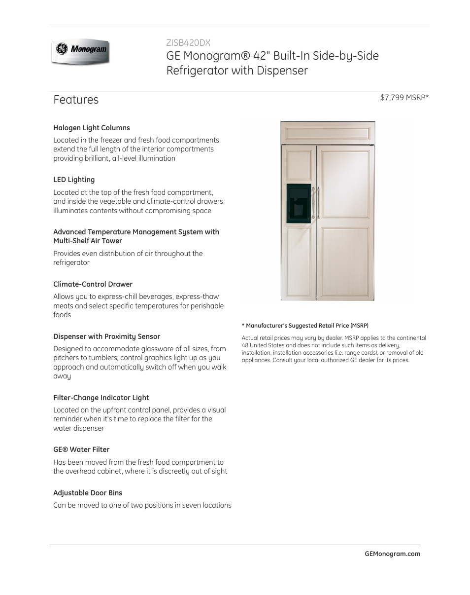 GE ZISB420DX User Manual | 4 pages