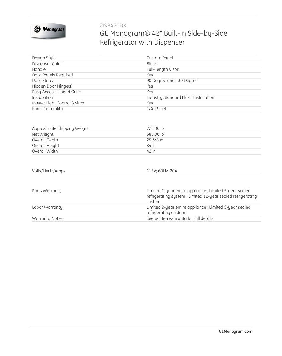 Zisb420dx | GE ZISB420DX User Manual | Page 4 / 4