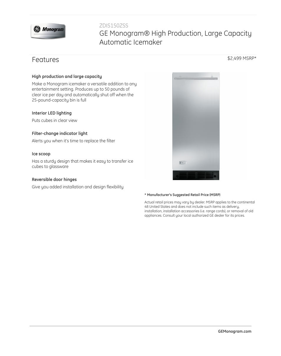 GE ZDIS150ZSS User Manual | 3 pages