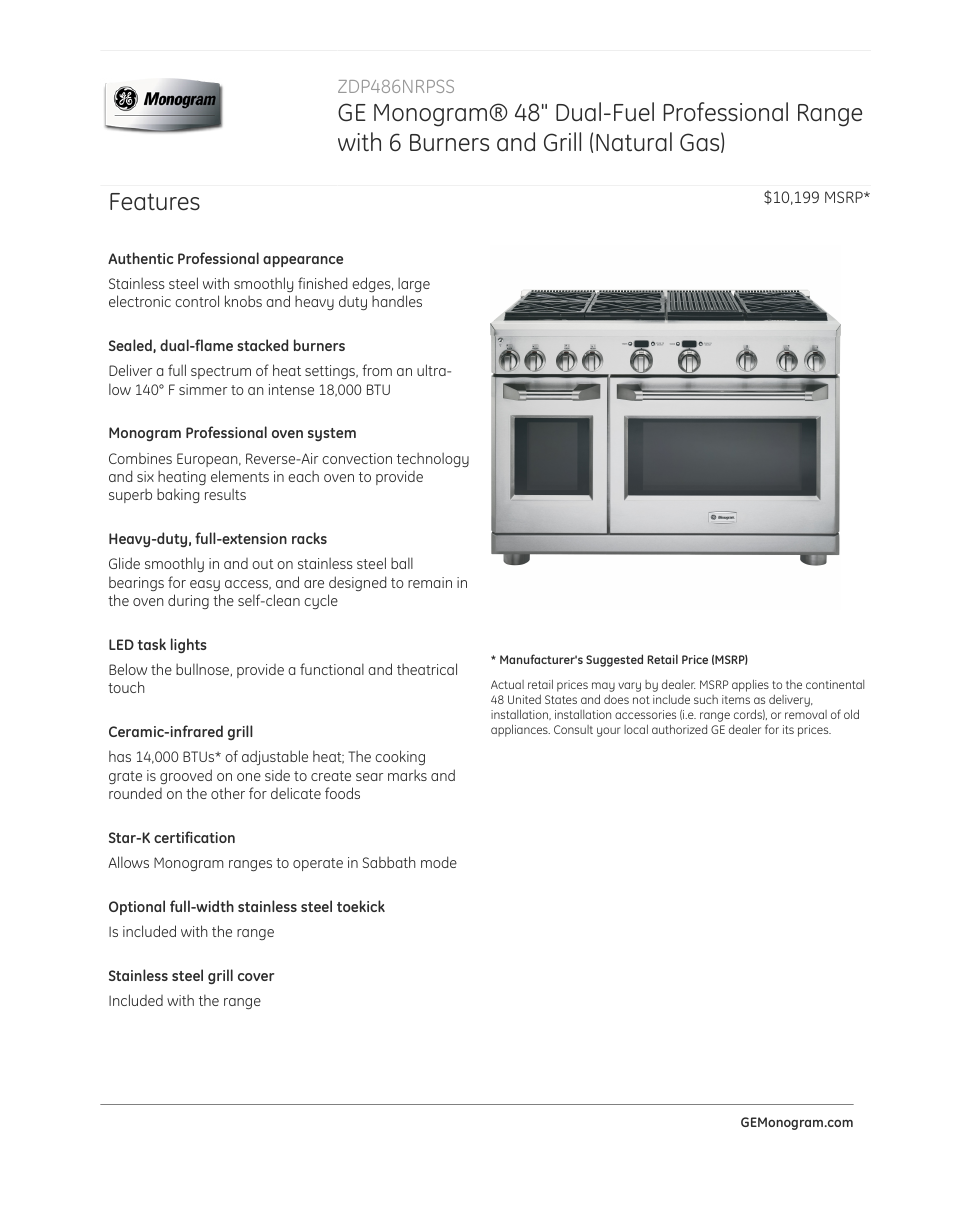 GE ZDP486NRPSS User Manual | 4 pages