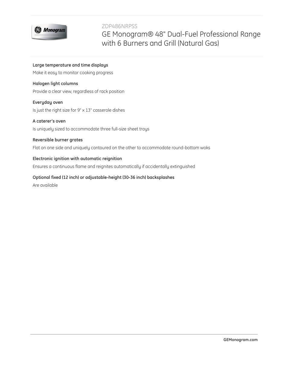 GE ZDP486NRPSS User Manual | Page 2 / 4
