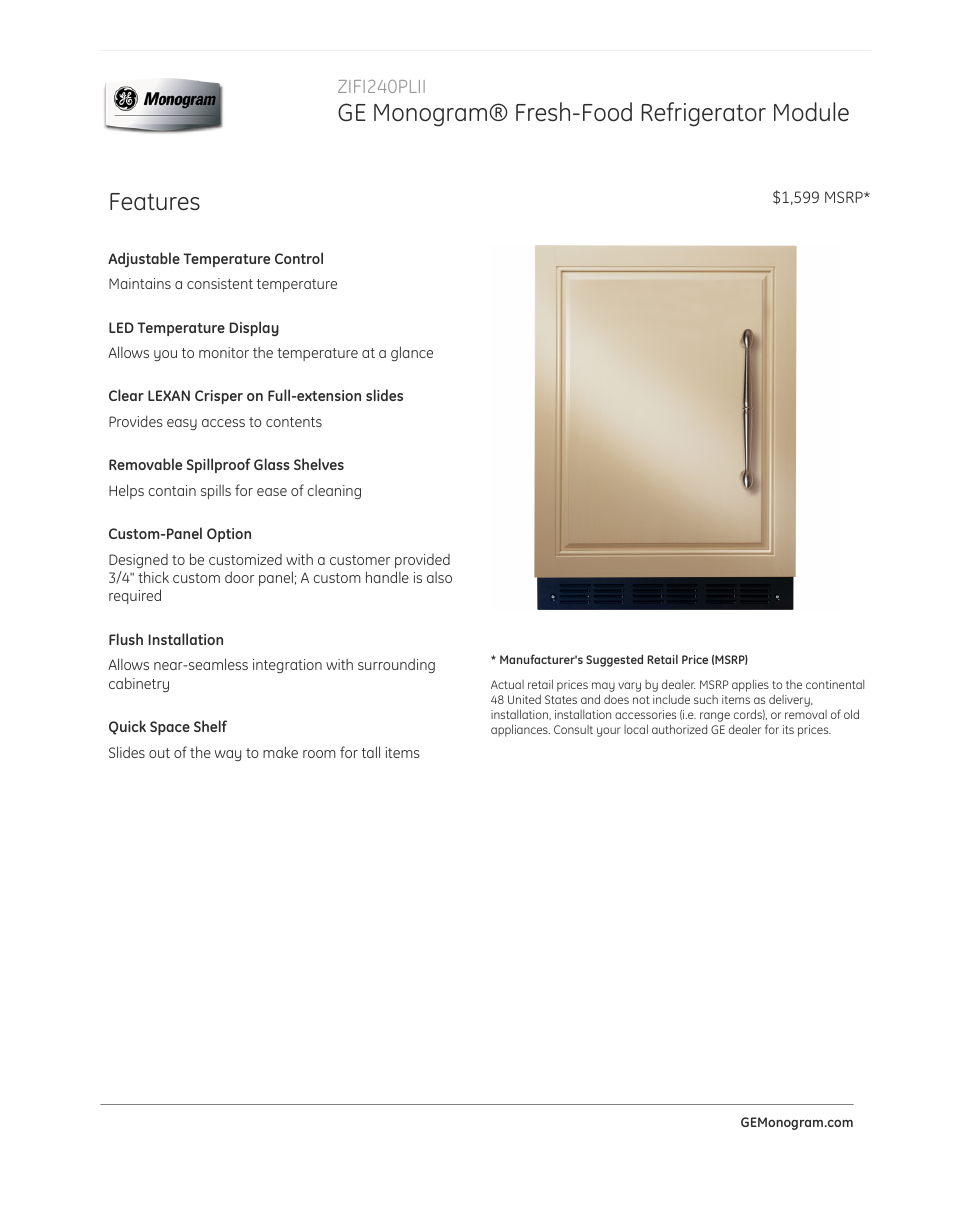 GE ZIFI240PLII User Manual | 3 pages