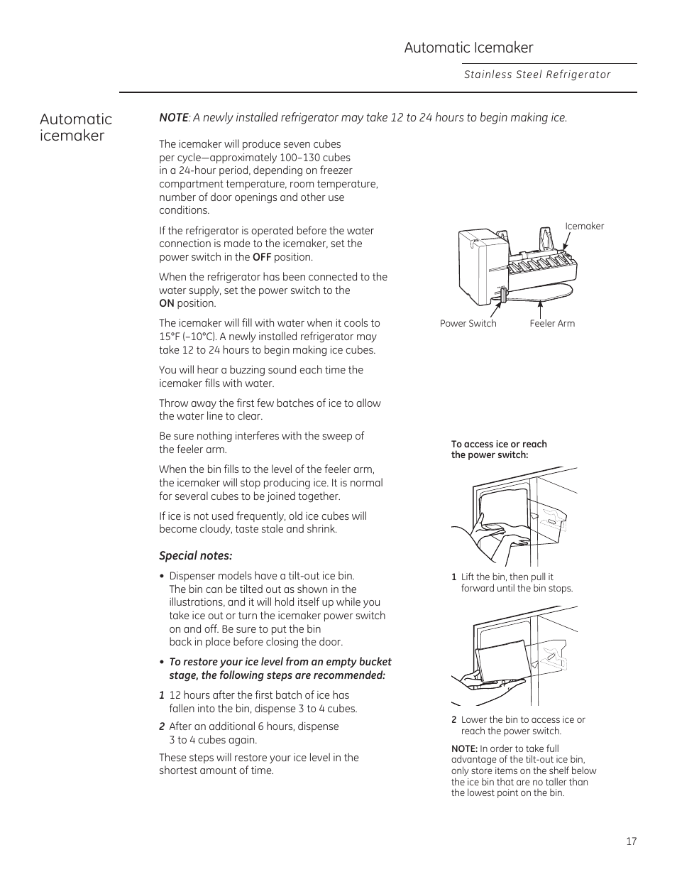 Automatic icemaker | GE ZFSB25DXSS User Manual | Page 17 / 32