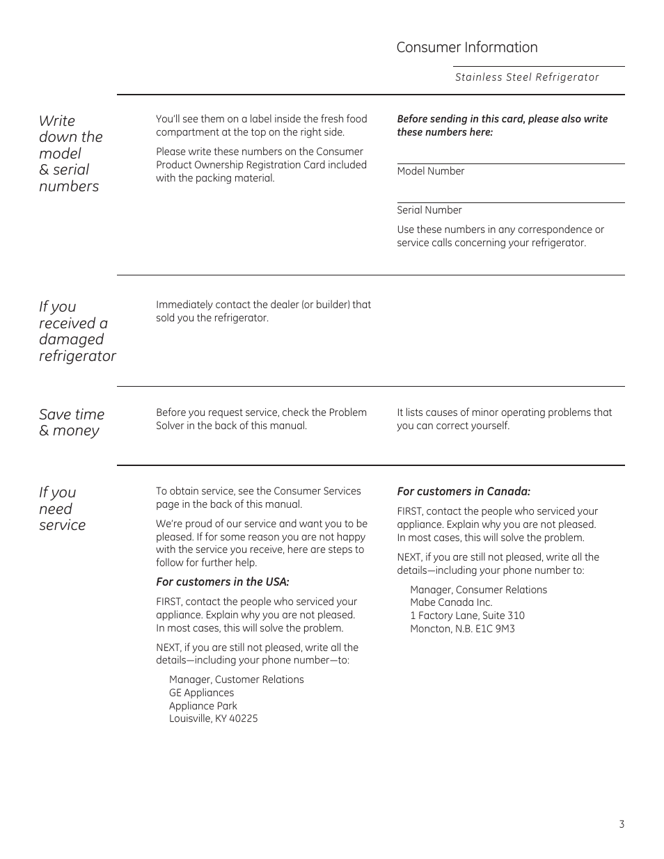 GE ZFSB25DXSS User Manual | Page 3 / 32