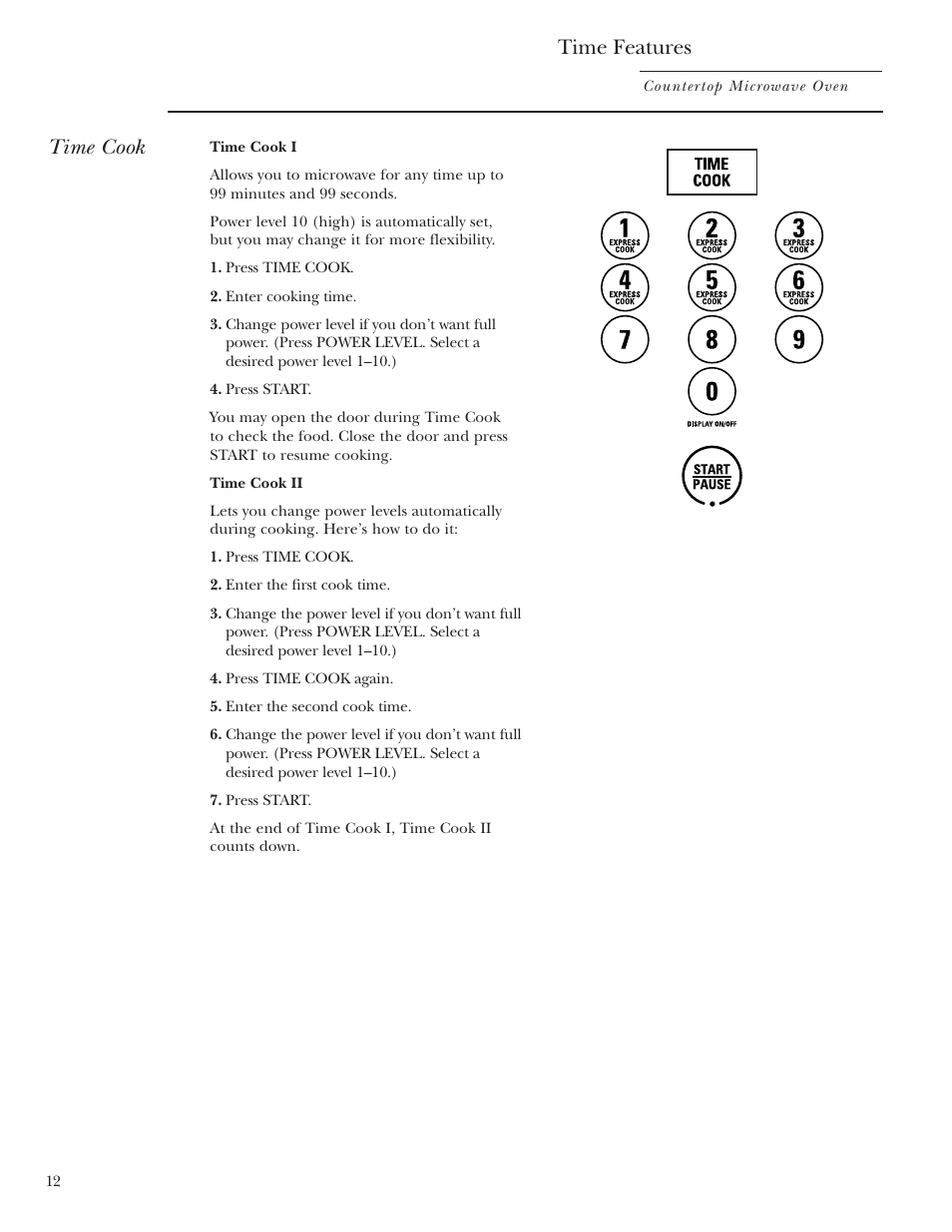 Time features, Time cook, Time features –16 | GE ZE2160SF User Manual | Page 12 / 28