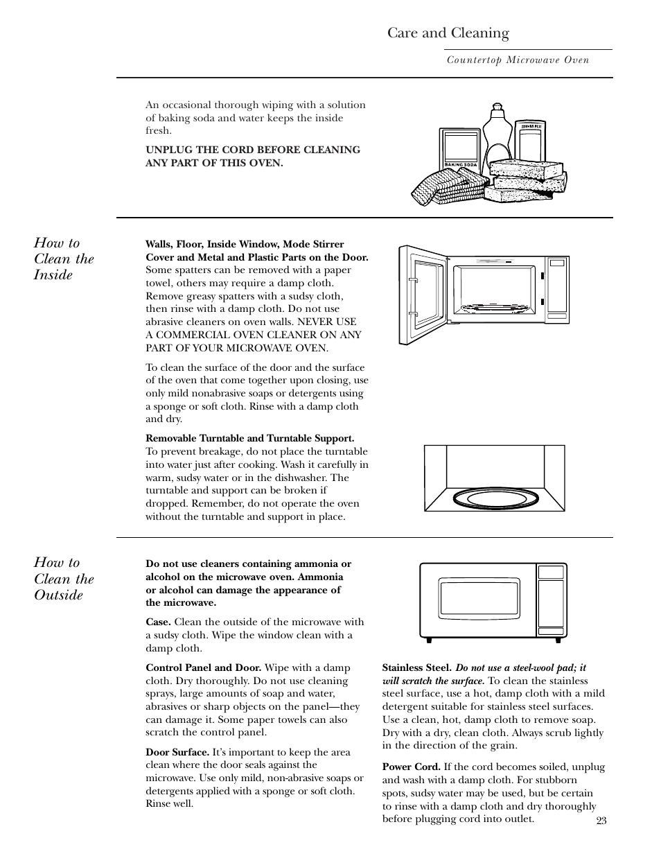 Care and cleaning, How to clean the inside, How to clean the outside | GE ZE2160SF User Manual | Page 23 / 28