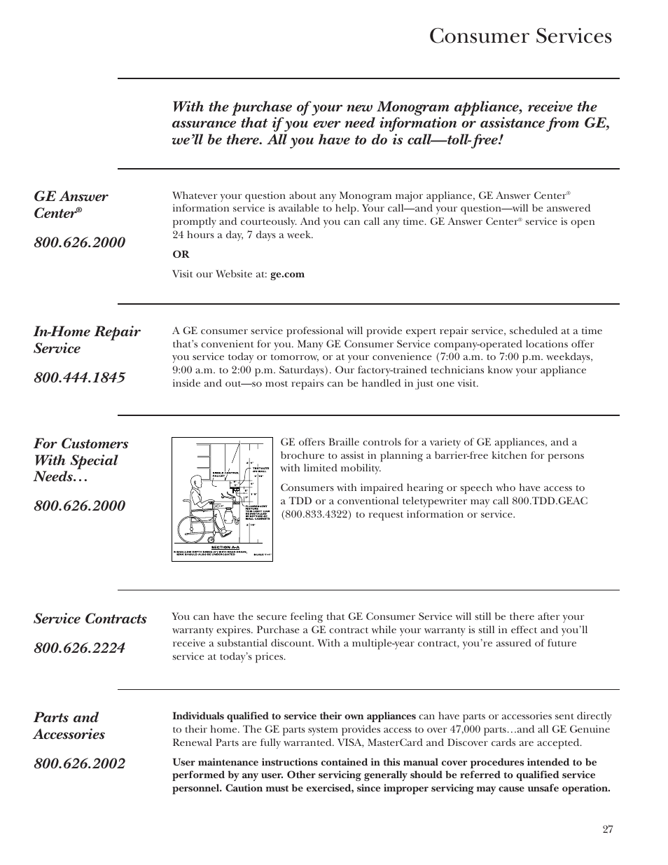 Consumer services | GE ZE2160SF User Manual | Page 27 / 28