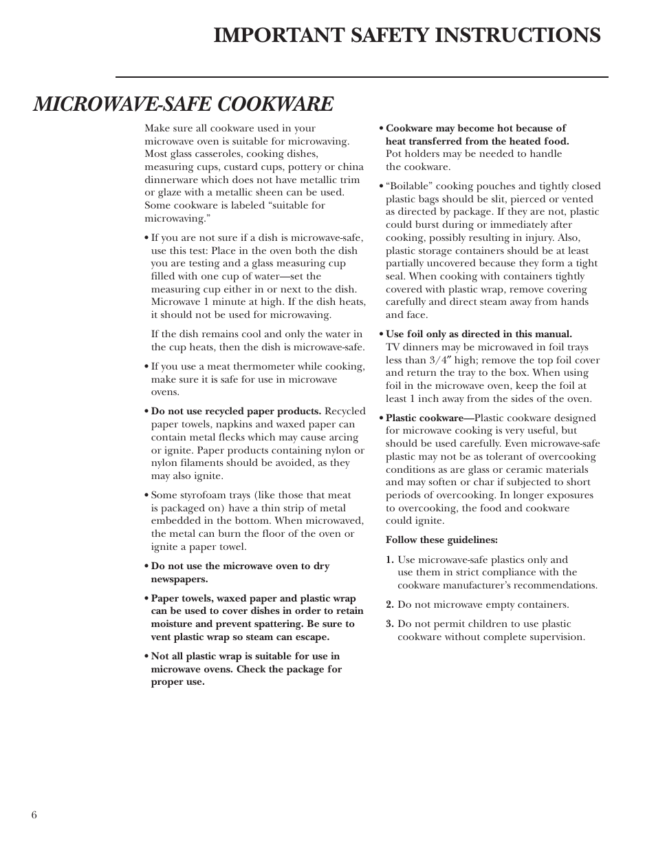 Microwave-safe cookware | GE ZE2160SF User Manual | Page 6 / 28