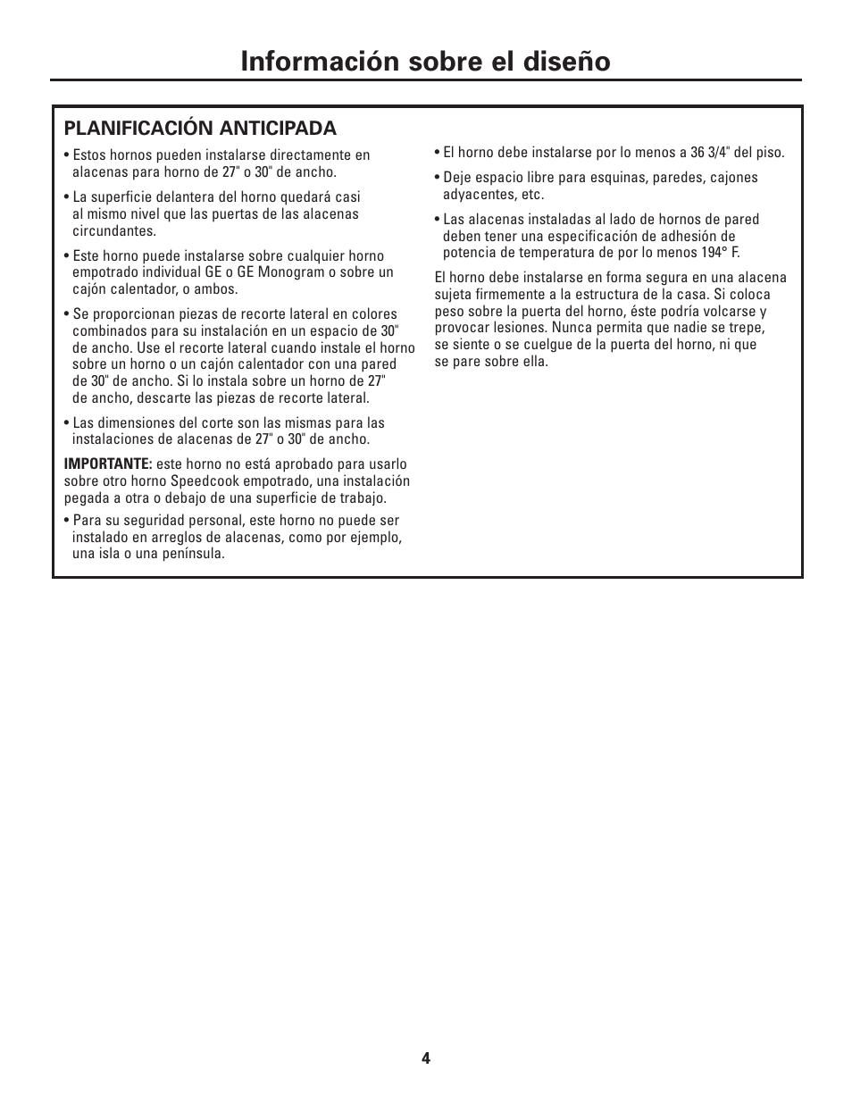 Planificación anticipada, Información sobre el diseño | GE ZSC1001KSS User Manual | Page 16 / 24