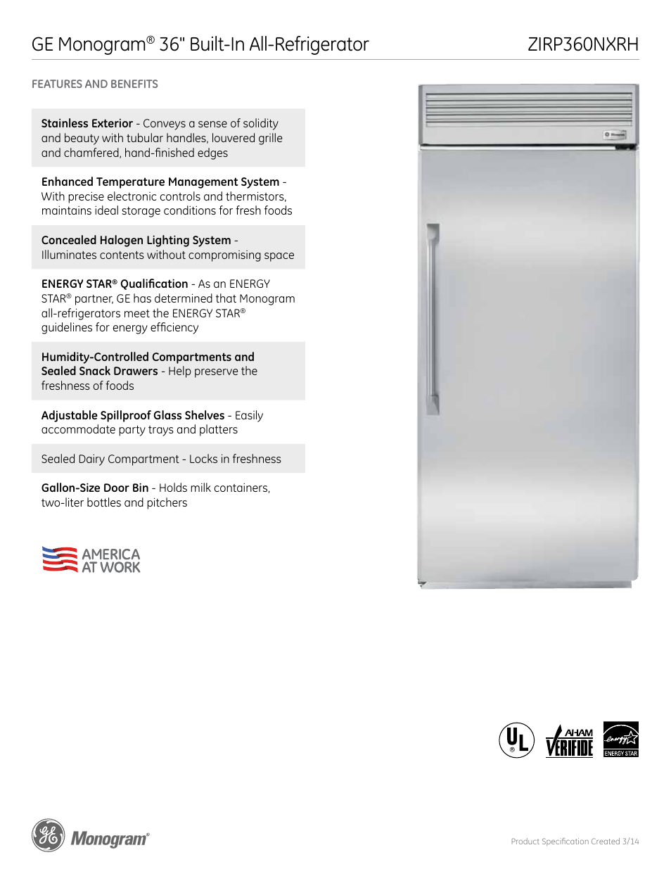 Ge monogram | GE ZIRP360NXRH User Manual | Page 5 / 5