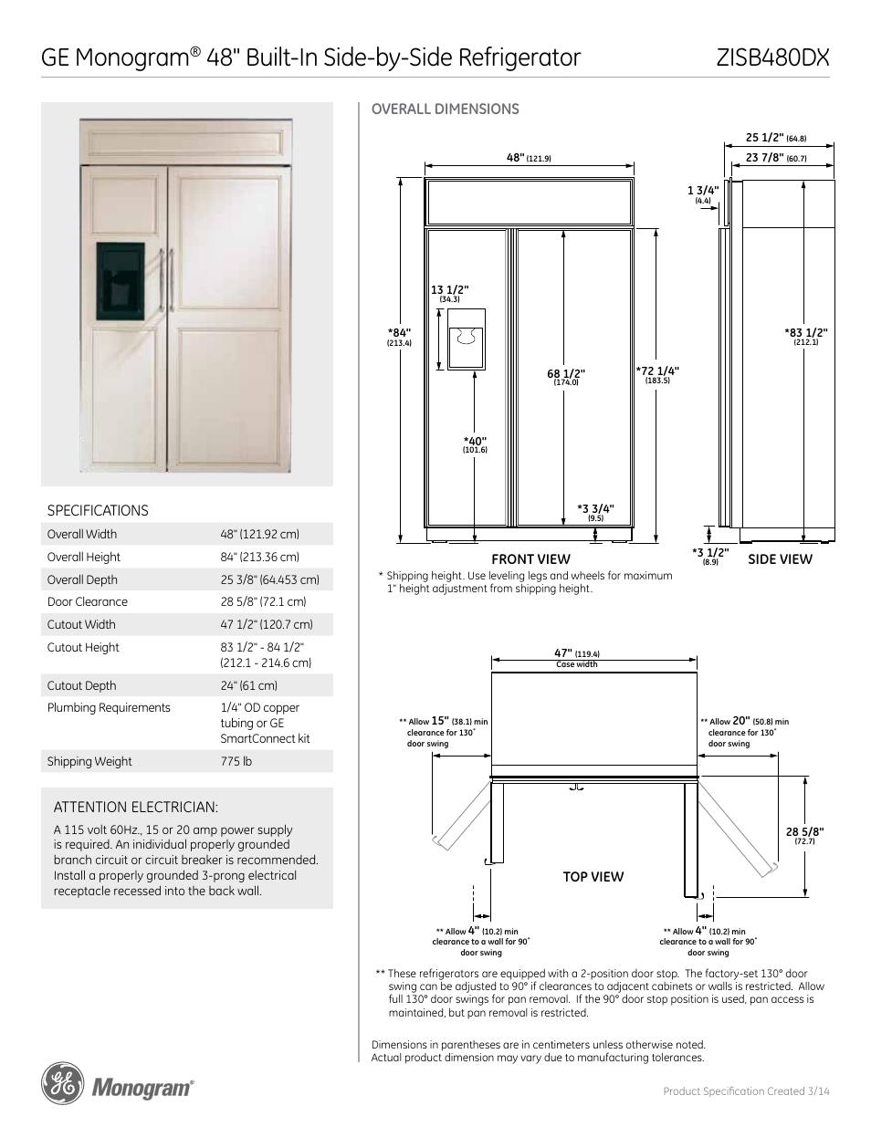 GE ZISB480DX User Manual | 6 pages