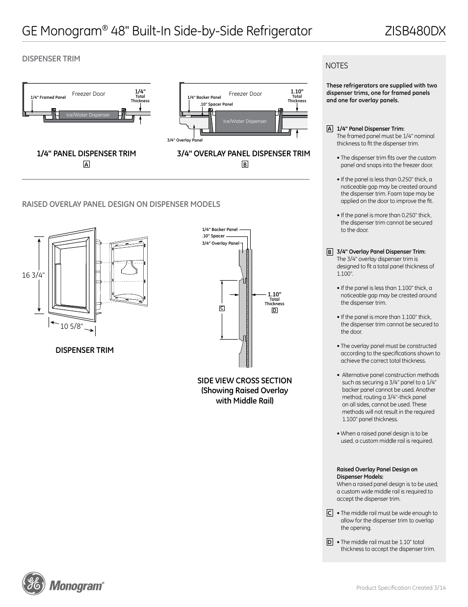 Ge monogram | GE ZISB480DX User Manual | Page 5 / 6