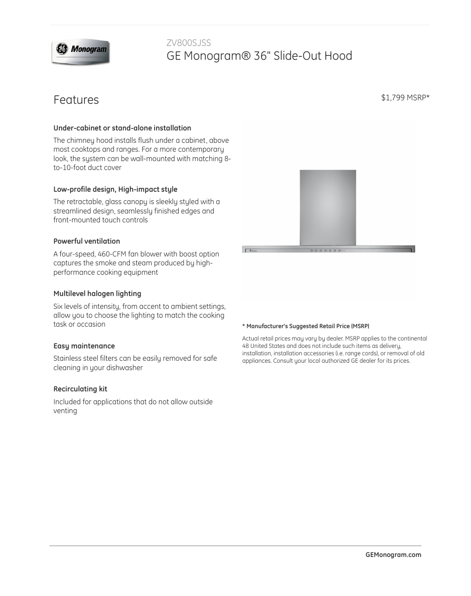 GE ZV800SJSS User Manual | 3 pages