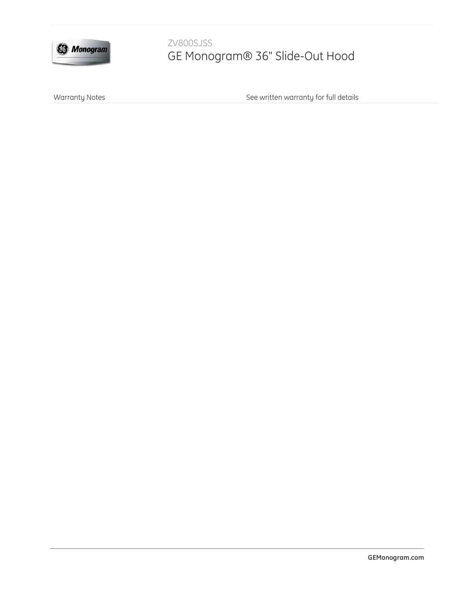 Ge monogram® 36" slide-out hood | GE ZV800SJSS User Manual | Page 3 / 3