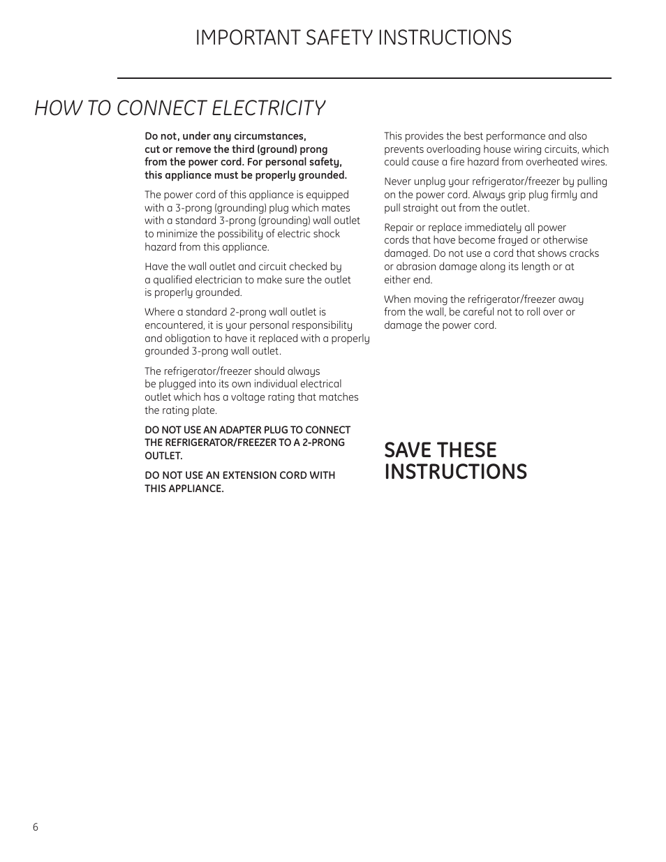 How to connect electricity | GE ZIF360NXLH User Manual | Page 6 / 28