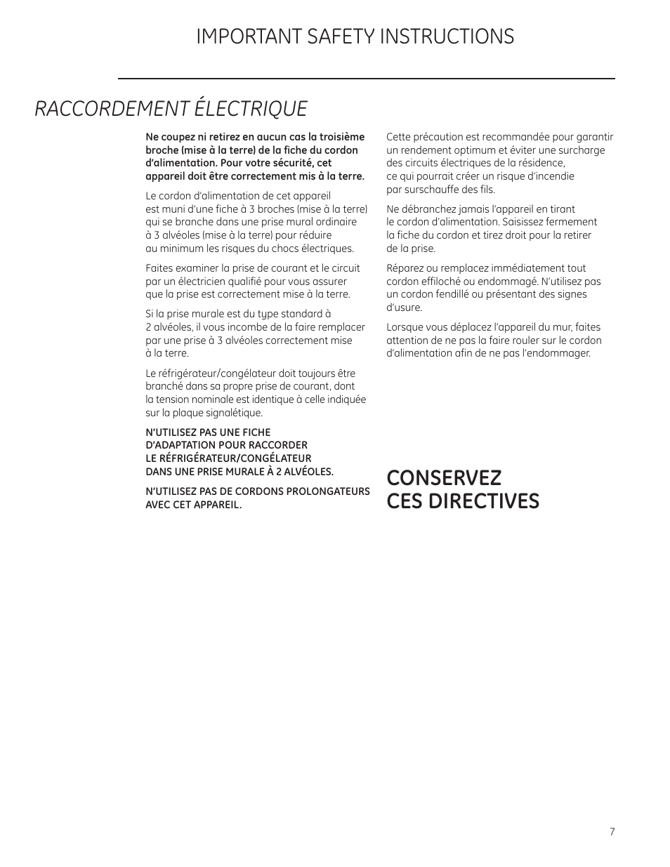 Raccordement électrique | GE ZIF360NXLH User Manual | Page 7 / 28