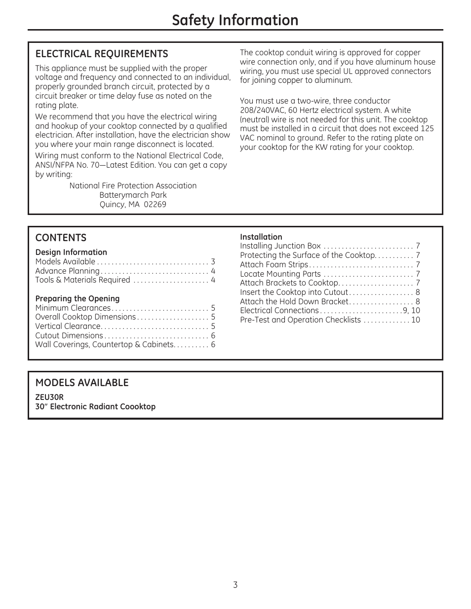 Safety information | GE ZEU30RSFSS User Manual | Page 3 / 24
