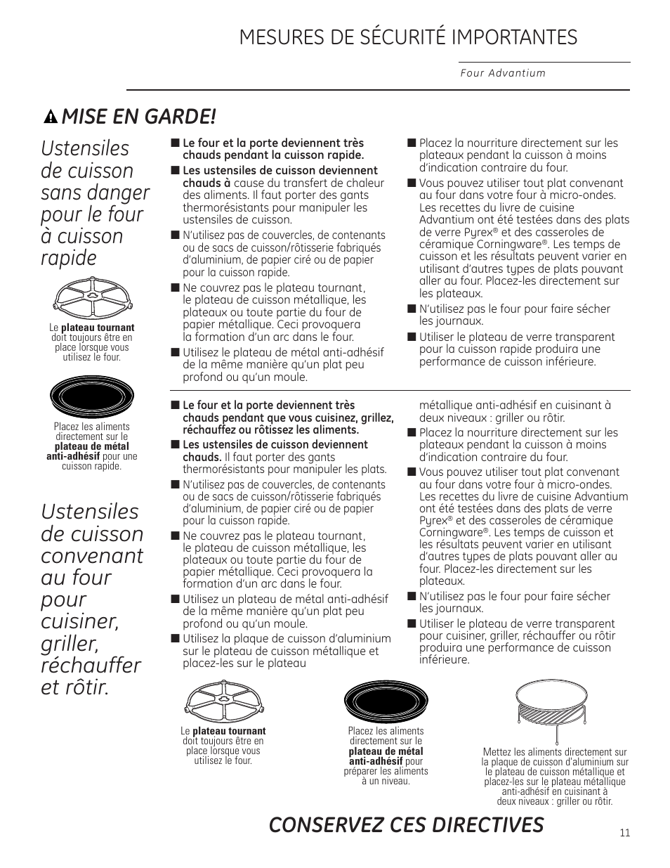 Mise en garde, Mesures de sécurité importantes, Conservez ces directives | GE ZSC1201NSS User Manual | Page 11 / 44