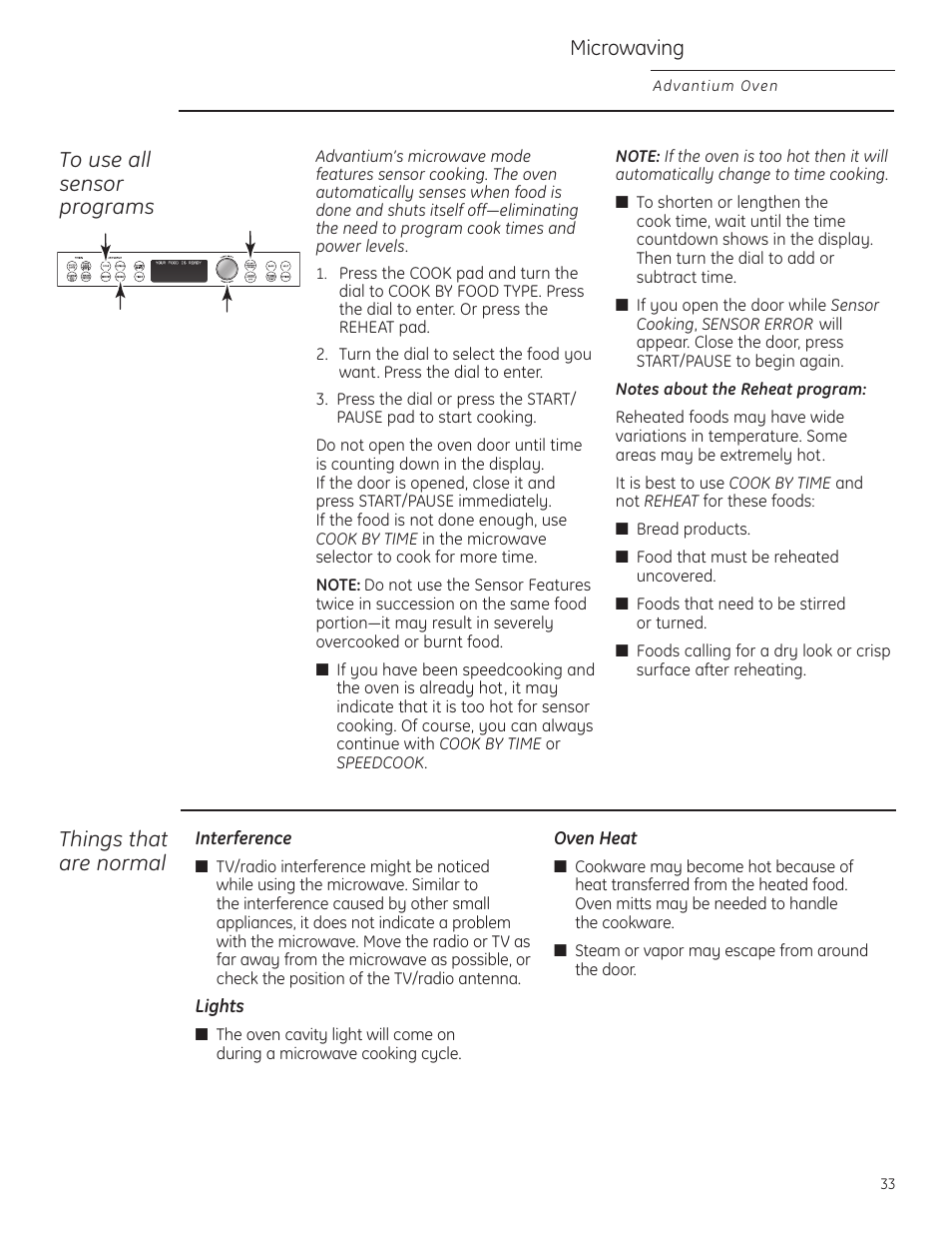 Things that are normal, Microwaving | GE ZSC1201NSS User Manual | Page 33 / 44