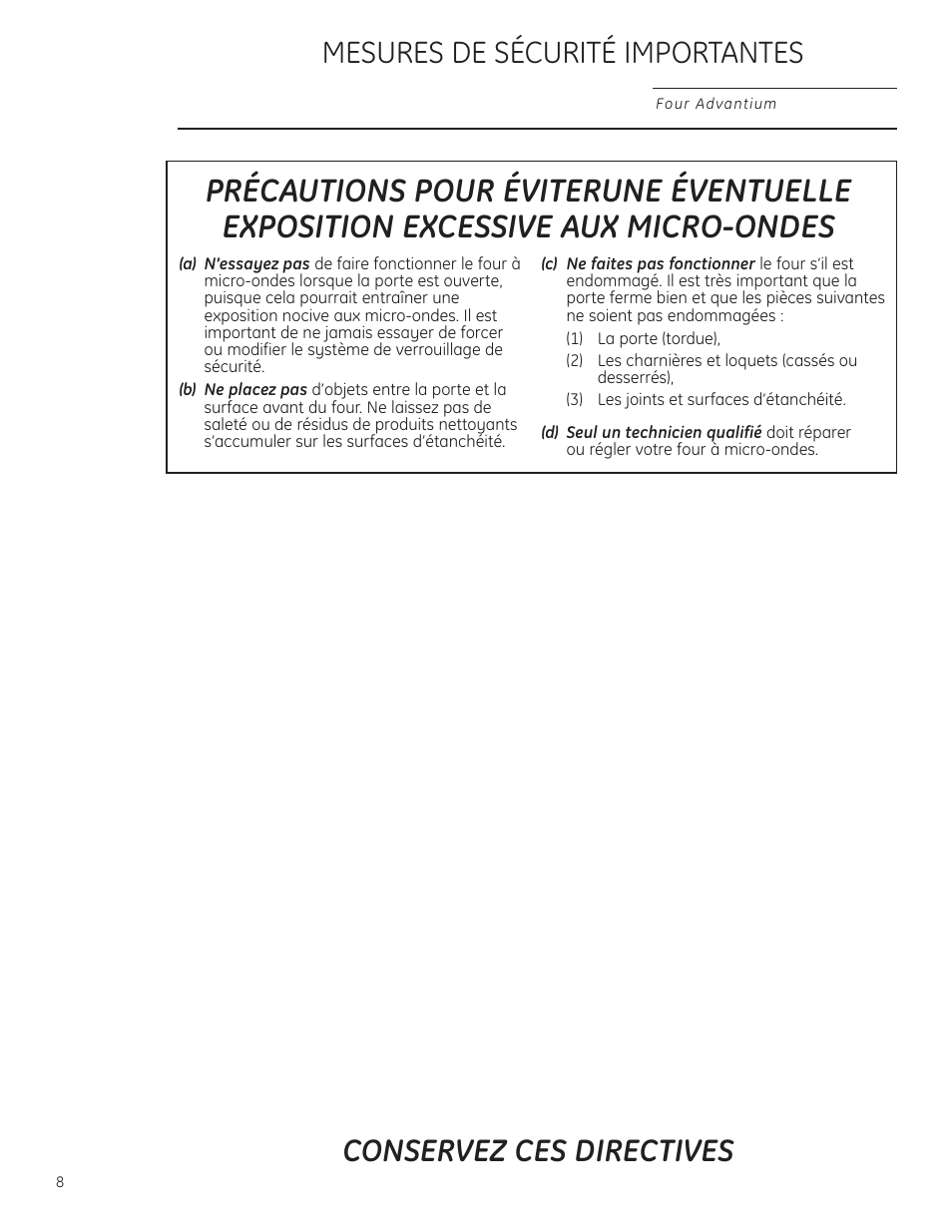 Mesures de sécurité importantes, Conservez ces directives | GE ZSC1201NSS User Manual | Page 8 / 44