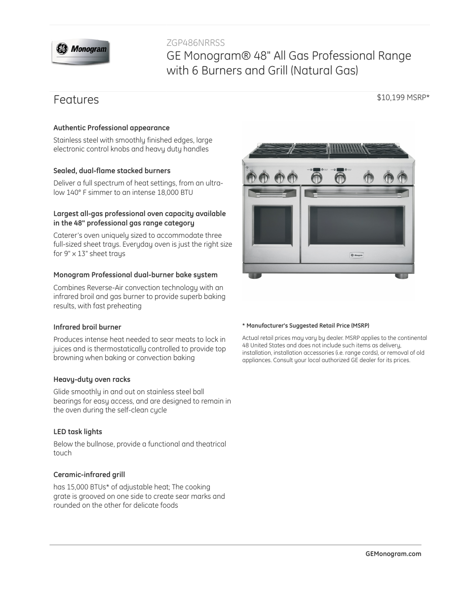 GE ZGP486NRRSS User Manual | 4 pages