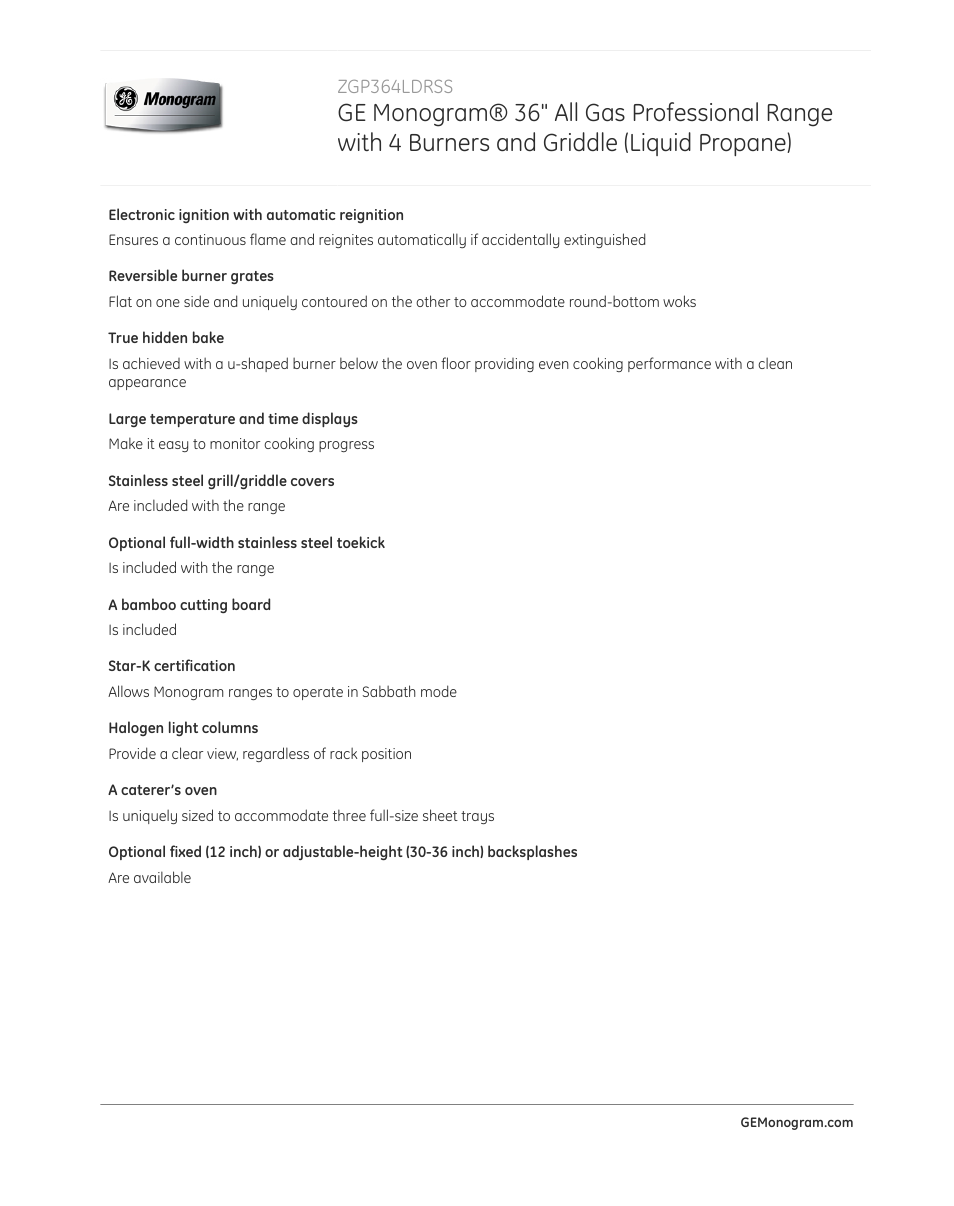 GE ZGP364LDRSS User Manual | Page 2 / 4