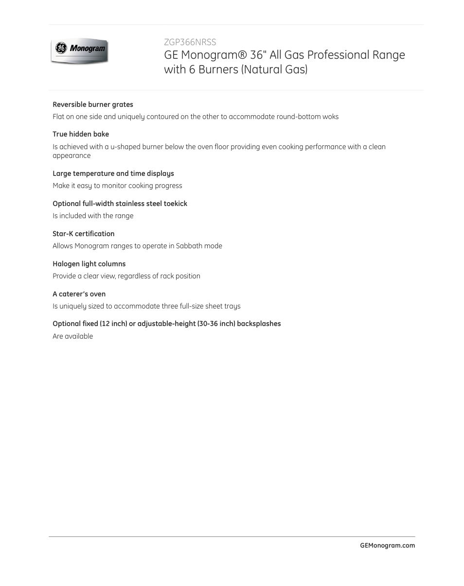 GE ZGP366NRSS User Manual | Page 2 / 4