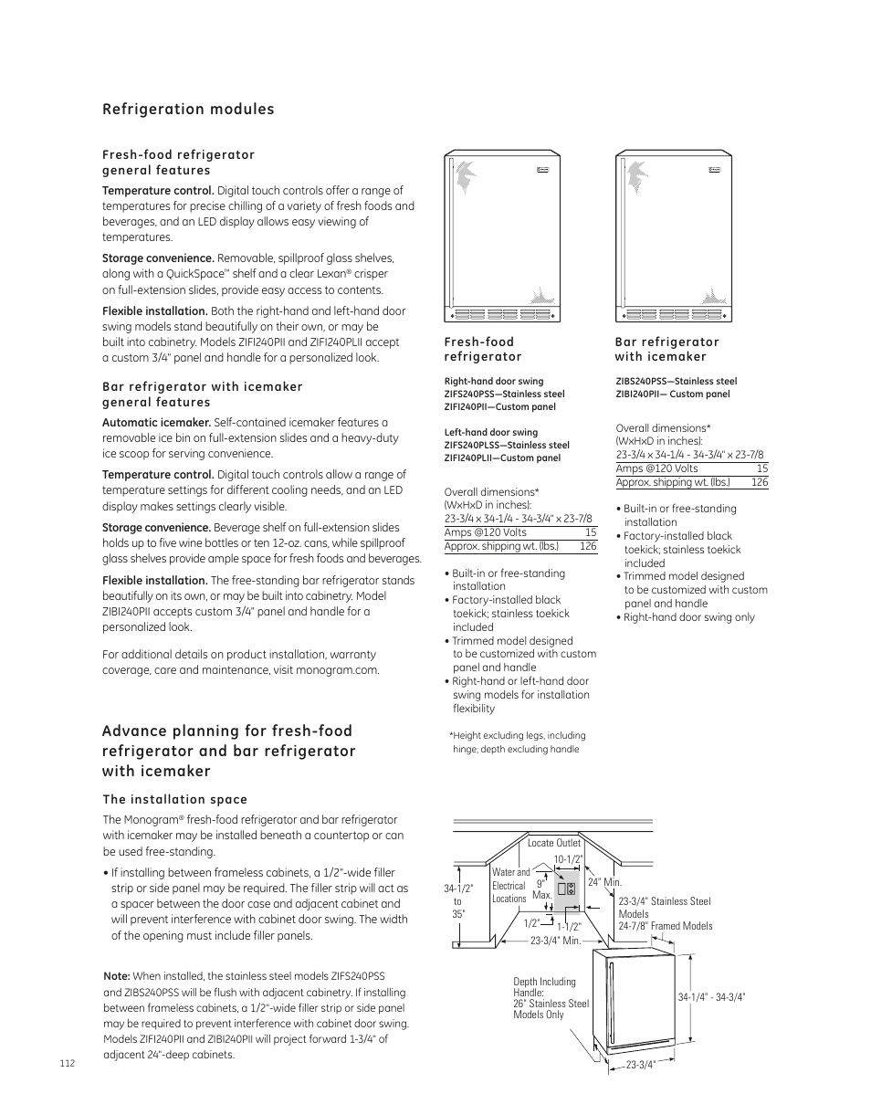 GE ZIBS240PSS User Manual | 2 pages
