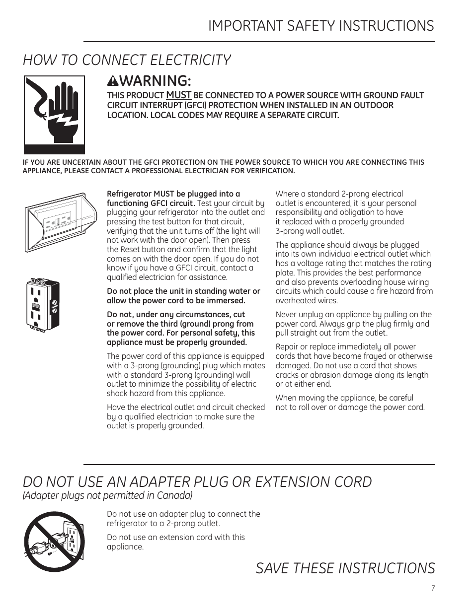 How to connect electricity, Warning | GE ZDOD240PLSS User Manual | Page 7 / 20