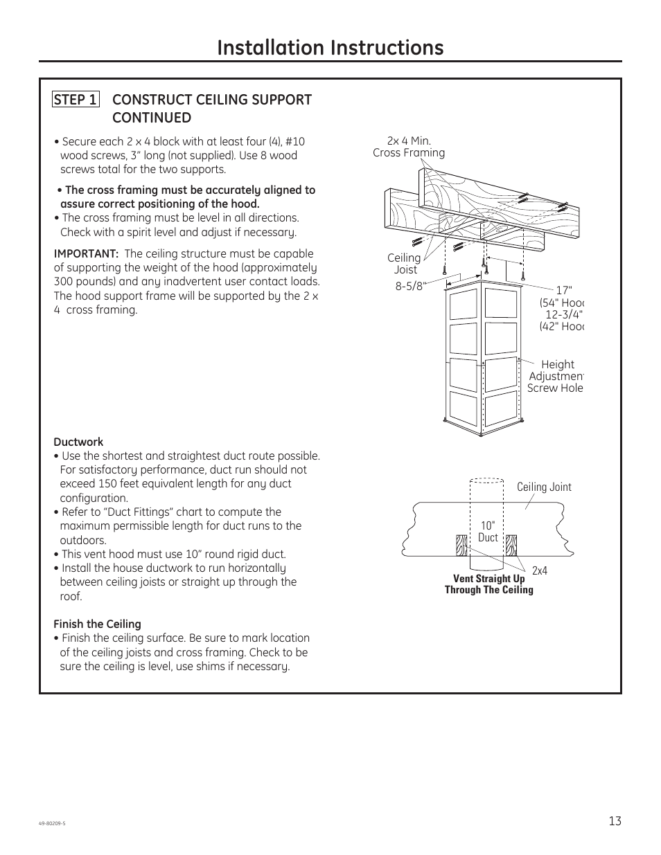 Installation instructions | GE ZV54ISHSS User Manual | Page 13 / 20