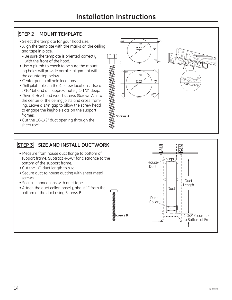 Installation instructions, 67(3 size and install ductwork | GE ZV54ISHSS User Manual | Page 14 / 20