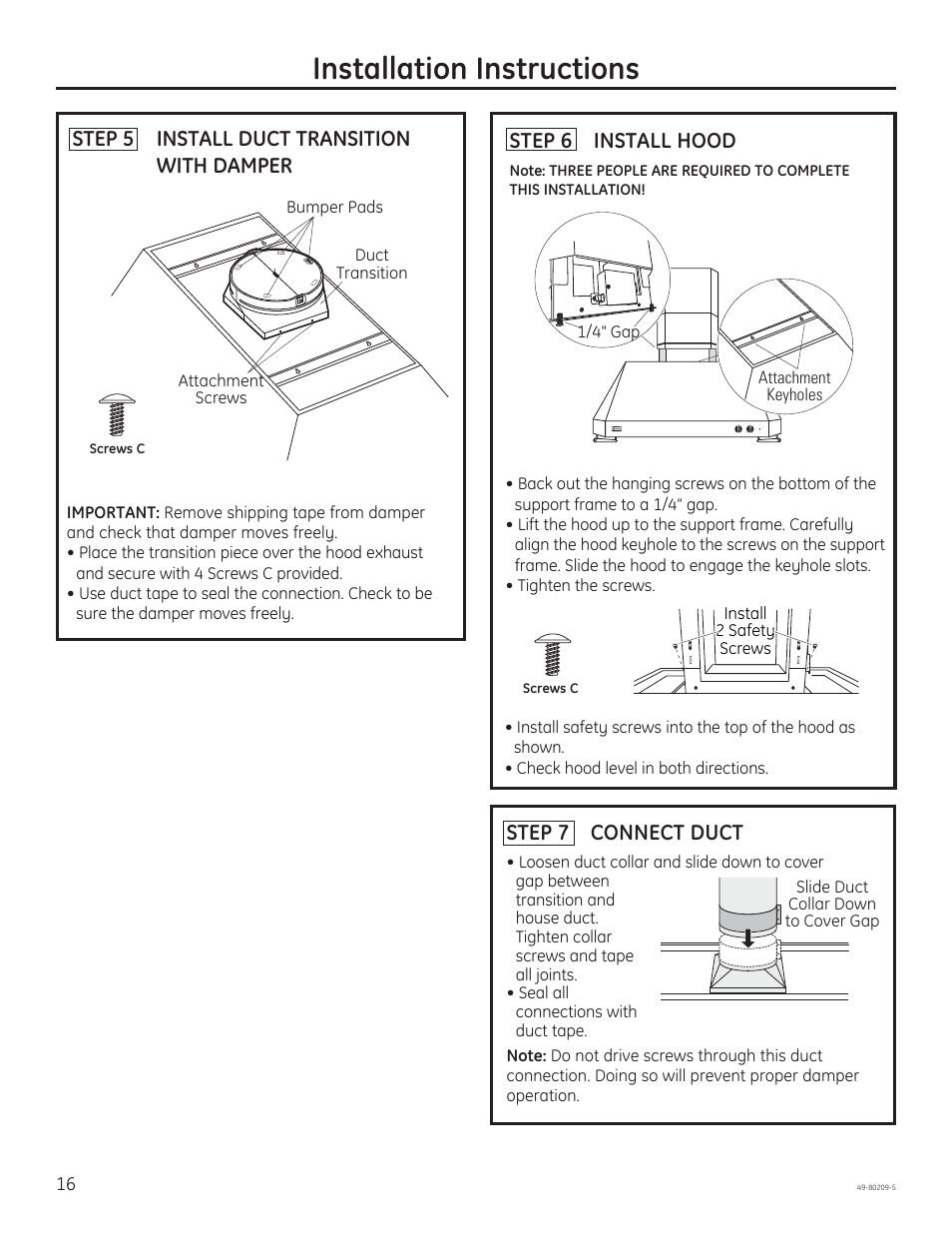 Installation instructions, 67(3 install hood, Step 7 connect duct | GE ZV54ISHSS User Manual | Page 16 / 20